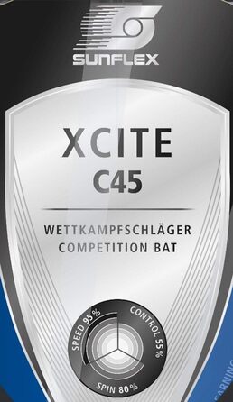 Sunflex XCITE C45 Професійна ракетка для настільного тенісу, ITTF сертифікат, багатошарова, мікродекове покриття, ергономічна ручка, точність та контроль м'яча