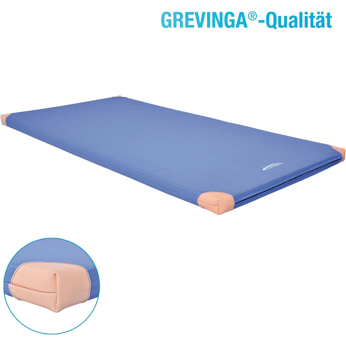 Гімнастичний мат Grevinga 200x100x6 см, синій, з шкіряними кутами