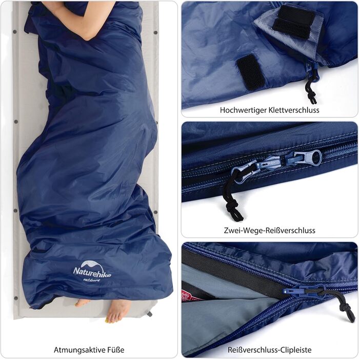 Спальний мішок Naturehike LW180 - темно-синій, 7°C, для дорослих та підлітків, легкий, для кемпінгу та трекінгу