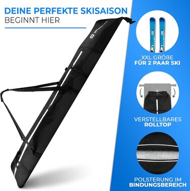 Чохол для лиж STYNGARD Kitzbühel (2 пари, до 200 см) - чорний, водонепроникний
