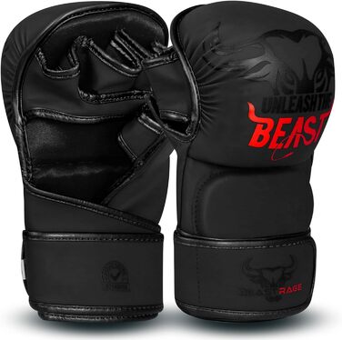 MMA рукавички BEAST RAGE для чоловіків та жінок, регульована підтримка зап'ястя, відкрита долоня, рукавички для бойових мистецтв, греплінг, спаринг, муай-тай, кікбоксинг, Taekwondo (L-XL, Червоні)