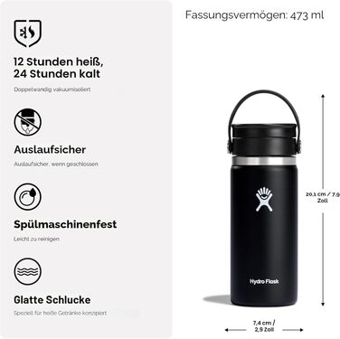 Термос Hydro Flask 473 мл з вакуумною ізоляцією зі сталі нержавіюючої, герметична кришка Flex Sip, для кави та напоїв, колір Agave