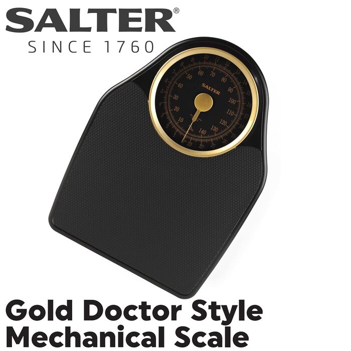 Механічна вага Salter 145 GFEU16 для ванної, аналогова, до 150 кг, чорна/золота, протиковзка, без батарейок, легка індикація