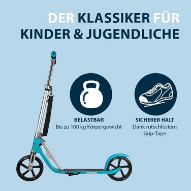 Самокат HUDORA BigWheel 205 з тросовим замком, складаний, регульована висота, з ременем для перенесення, для дітей і дорослих від 6 років, міський, до 100 кг