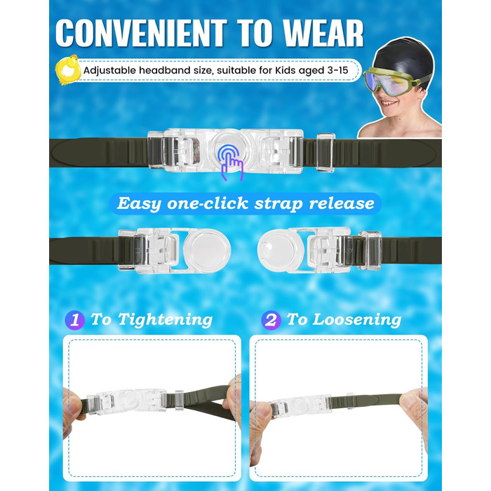 Дитячі окуляри для плавання Bluesmile (2 шт.), широкий огляд, антизапар, захист від УФ, для хлопчиків та дівчаток 3-14 років, зелено-фіолетові, малі