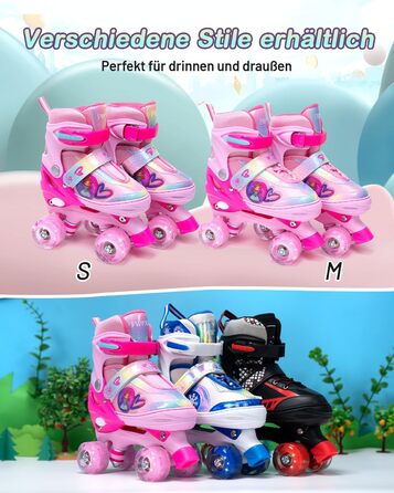 Дитячі ролики FWFX з регулюванням та підсвіткою, підходять для залу та вулиці, розмір S (EU 28-31 / MM 160-200), рожеві