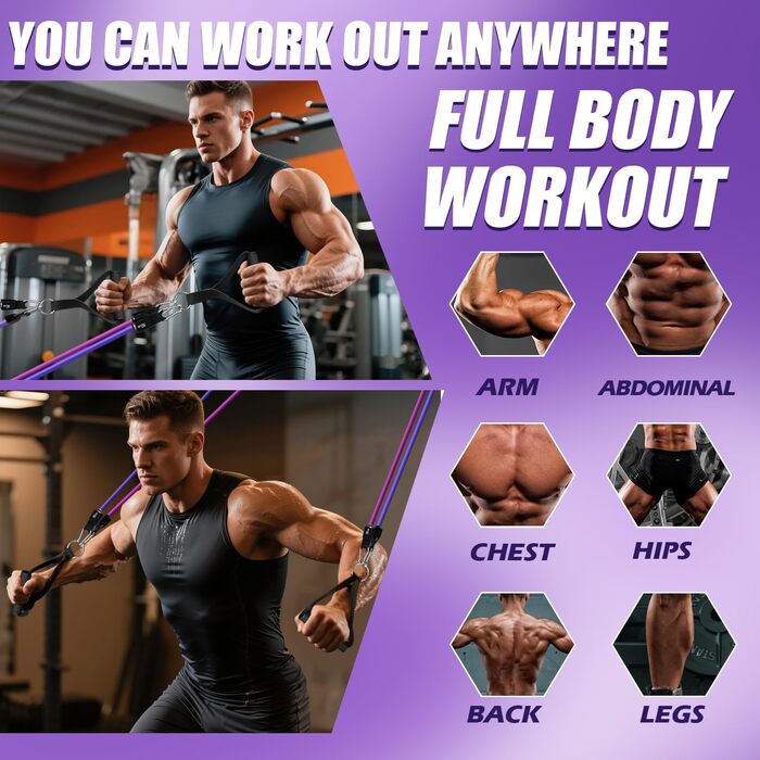 Набір еластичних стрічок WHATAFIT для фітнесу та реабілітації: з дверним кріпленням, ручками, сумкою та кісточковими ремінцями. Для чоловіків та жінок.