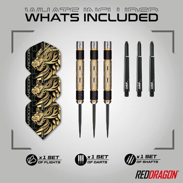 Професійні дротики RED DRAGON Golden Eye 24 г з оперенням і стрижнями для дартсу