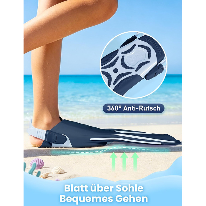 Ласти дитячі Supertrip Schnorchelflossen (SeaBlue, S/M 26-32) для плавання, снорклінгу та дайвінгу, регульовані, компактні для подорожей (6-14 років)