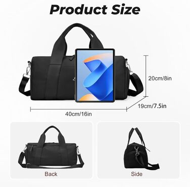 Спортивна сумка Flintronic для дівчат та жінок, маленька сумка для плавання та фітнесу з відділенням для взуття та вологостійкою кишенею (Чорна, 44 x 20 x 20 см)