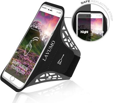 Спортивний браслет на руку для iPhone 16 Pro Max, 16 Plus, 15 Pro Max, 15 Plus, 14 Pro Max, Samsung S24, S23, S22 Ultra. Тримач для телефону під час бігу та тренувань (сумісний з 5.1'-6.5' телефоном, з подовжувачем, чорний)