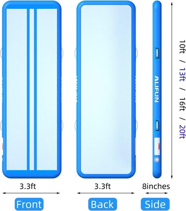 ALIFUN Килимок для гімнастики та акробатики надувний, 2/3/4/6 м, 10/20 см заввишки, з насосом. Підходить для дому, фітнес-клубу, тренувань, чирлідингу, басейну