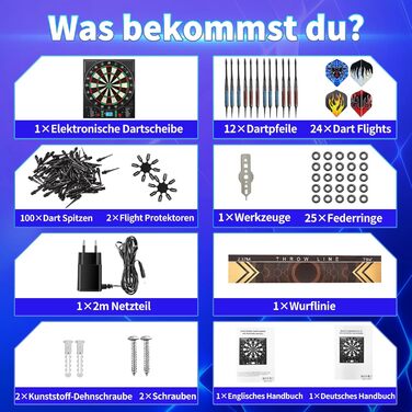 Електронний дартс Dartscheibe Profi з LCD-дисплеєм, 34 гри, 355 варіацій, 12 дротиків, для 1-8 гравців