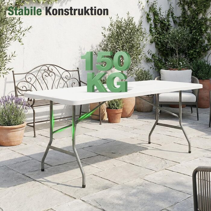 Складний стіл Sekey Buffettisch 152x70 см для кемпінгу, саду, тераси, балкону (білий) на 4 особи