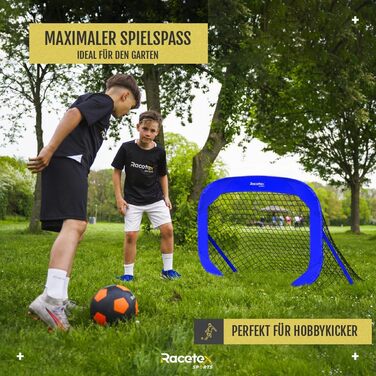 Дитячі футбольні ворота для саду – 2 шт. з посиленими штангами з скловолокна. Комплект включає м'яч, насос, ґрунтові анкери та сумка для транспортування.