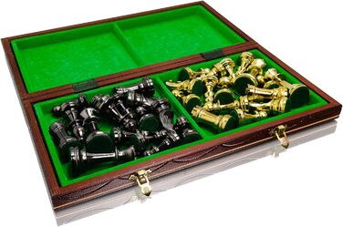 Шаховий набір Staunton 40см, фігури з металізованого пластику, дерев'яна шахівниця, фігури з металевим навантаженням, жовтий колір