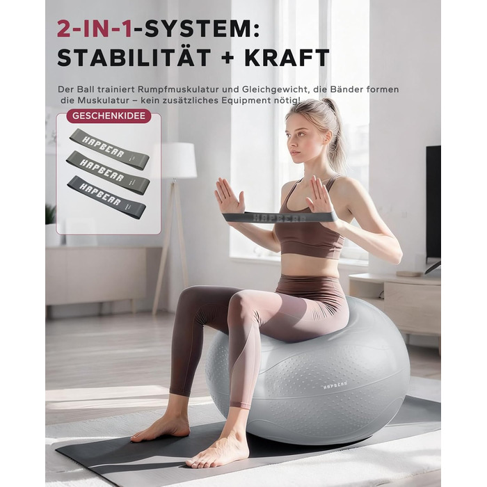 Гімнастичний м'яч HAPBEAR 55/65/75 см – Анти-вибух, з масажними поплавками, для фітнесу, офісу та йоги (сірий)