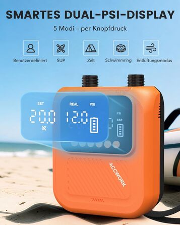 Аккумуляторний електричний насос для SUP дошки Accwork 20 PSI з адаптерами (каяк, надувний матрац)