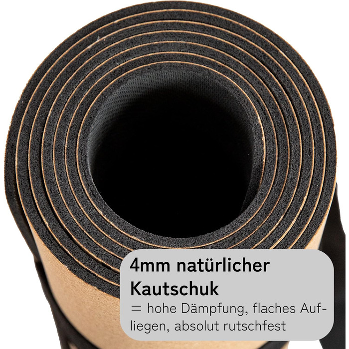 Йога мат Premium Kork: з натурального каучуку та корку | 100% натуральний та екологічний | 183 x 66 x 0,4 см | з чохлом для перенесення | антиковзаюча | без шкідливих речовин | без TPE | міцний та довговічний | дизайн Мандала