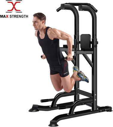 MAXSTRENGTH Багатофункціональний турнік-стійка для віджимань, вертикальне піднімання колін, турнік для підтягувань, чорний