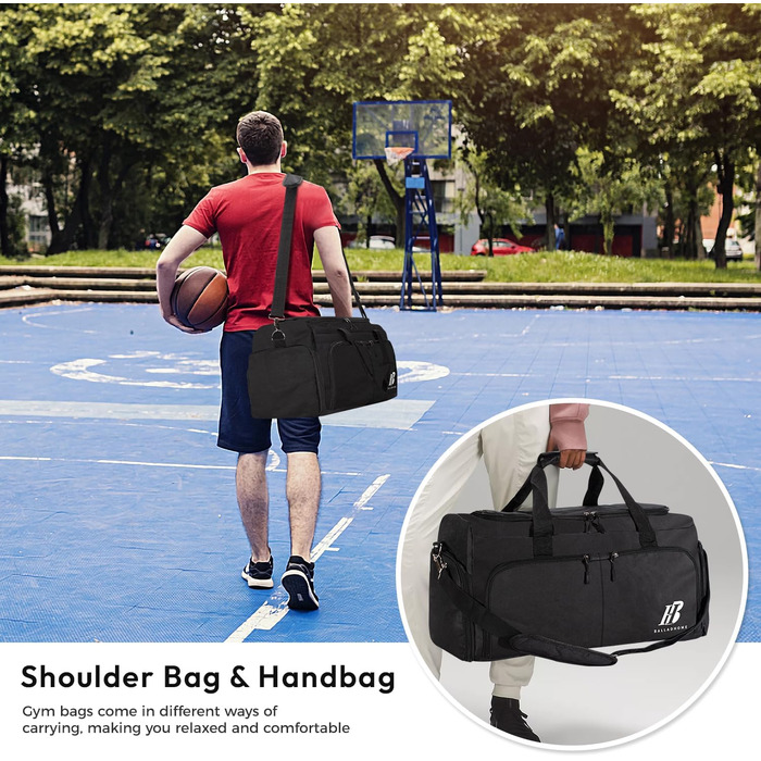 Спортивна сумка для фітнесу та подорожей з відділенням для взуття та вологих речей, 42 л, чорна