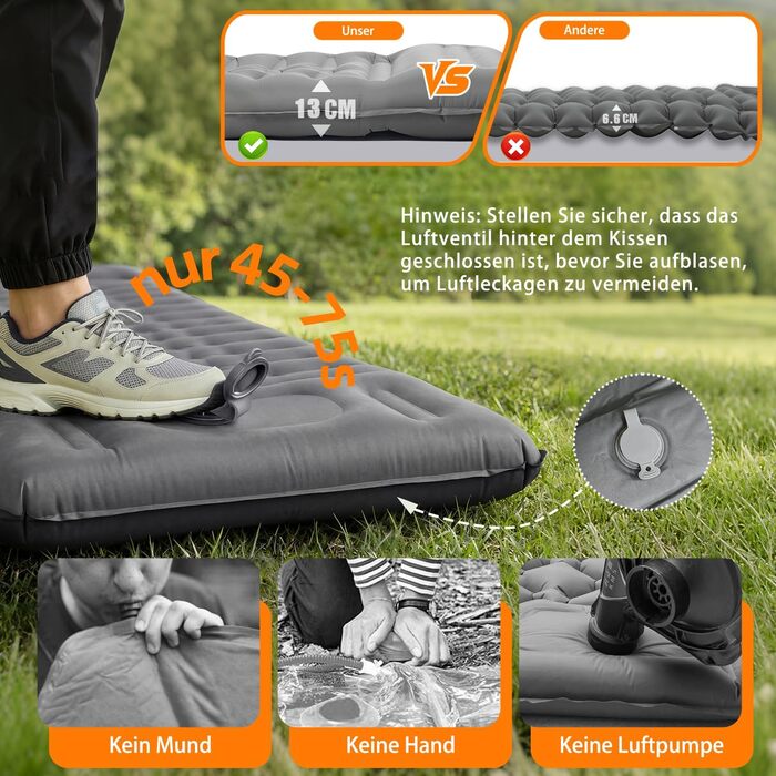 Самороздувний килимок Isomatte 13 см для кемпінгу, туризму та біваку з насосом та подушкою (Сірий)