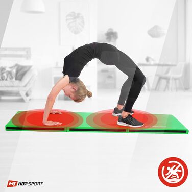 Складаний гімнастичний мат Hop-Sport 180x60x5 см з ручками та липучкою, товщина 4/5 см — килимок для фітнесу та домашніх тренувань