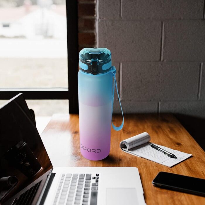 Спортивна пляшка для води Opard 900 мл з герметичним кришкою, без BPA, Tritan, для фітнесу (блакитно-сірий градієнт) (1л-вставка для фруктів, блакитний, фіолетовий)
