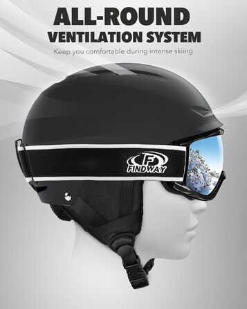 Шолом та маска для гірських лиж та сноуборду Findway, чорний. Підходить для жінок, чоловіків та підлітків