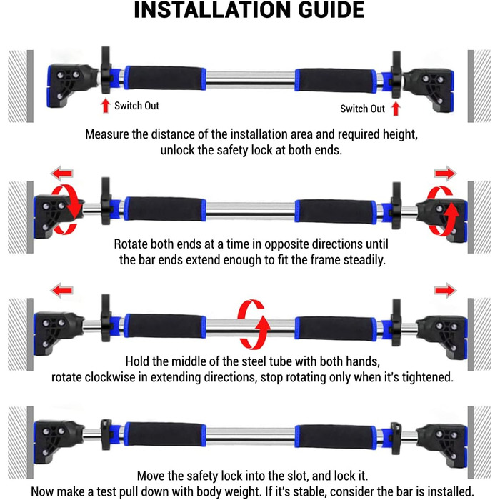 Климмер для турніків ROMIX на двері, регульований 72-97 см, максимальне навантаження 200 кг, з інструкцією для тренувань