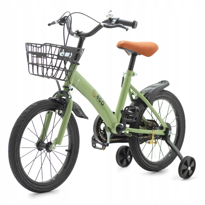 Дитячий велосипед 12 дюймів із боковими колесами та кошиком, колір хакі