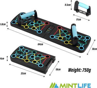 Дошка для віджимань Mintlife Power Press - портативна для дому та подорожей, з 30-тижневою програмою тренувань