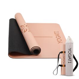 Протиковзкий килимок для йоги та фітнесу YOGATI з натурального каучуку, великий килимок для пілатесу та тренувань з розміткою та сумкою, коричневий