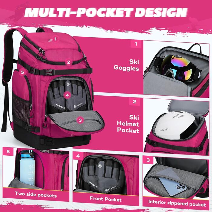Чохол для лижних черевиків Maelstrom 55 л, великий туристичний рюкзак для чоловіків та жінок, водонепроникний мішок для сноубордичних черевиків та аксесуарів (Рожевий)