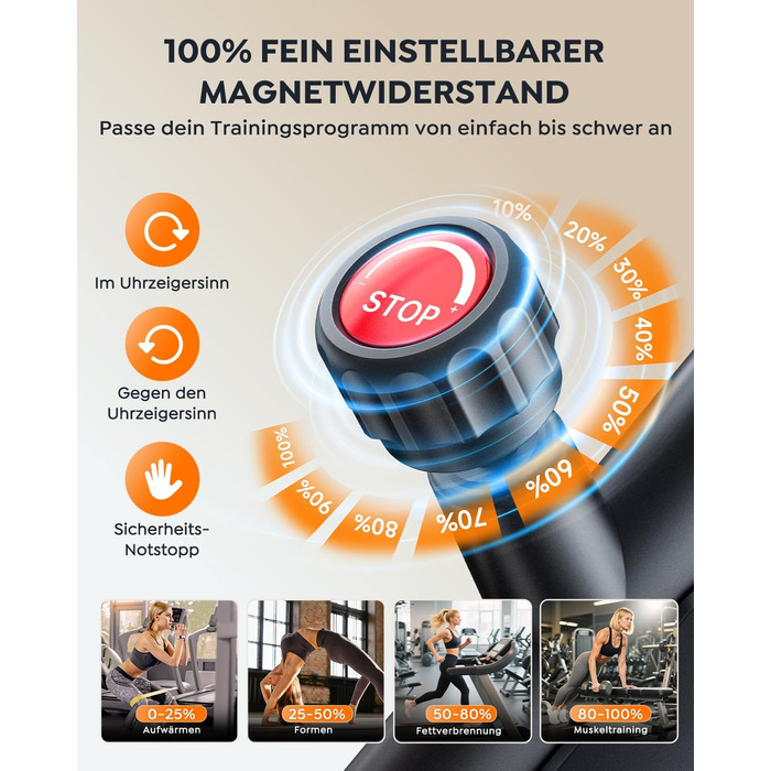 Велотренажер Hometrainer: тихий, ергономічний, з пульсометром та підтримкою для пляшки та гантелей, 160 кг, помаранчевий