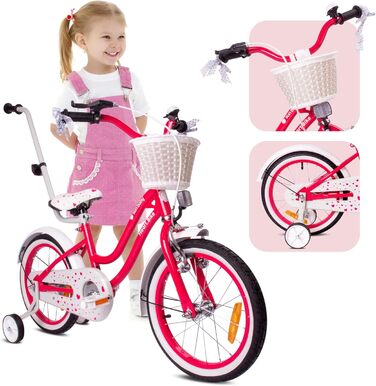 Дитяче велосипед Sun Baby Heart Bike 12/14/16 дюймів, знімний ручка-штовхач, для дівчаток 2-6 років (полуниця, 14 дюймів)