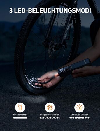 AstroAI Електрична велосипедна помпа, 150 PSI, портативна, акумуляторна, універсальна, для всіх типів велосипедів, з високопродукним мотором, перезаряджається, для міських, шосейних та гірських велосипедів, помаранчевого кольору