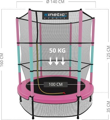 Дитячий батут KINETIC SPORTS Jumper 140 см із захисною сіткою, гумовою підвіскою та м'яким каркасом для дому