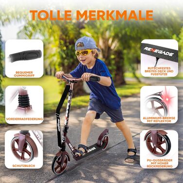 Міський ролер Hurtle Roller Kinder 10 років – складаний та регульований за висотою (84–98 см), самокат для дітей та дорослих з підставкою, з ремінком, до 100 кг (Royalbaum)