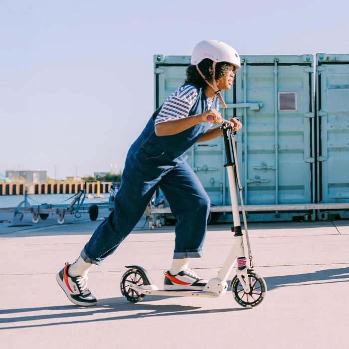 Електросамокат Movino City Light для дітей та підлітків, 180 мм колеса, амортизатори, регульований кермо, бежево-фіолетовий