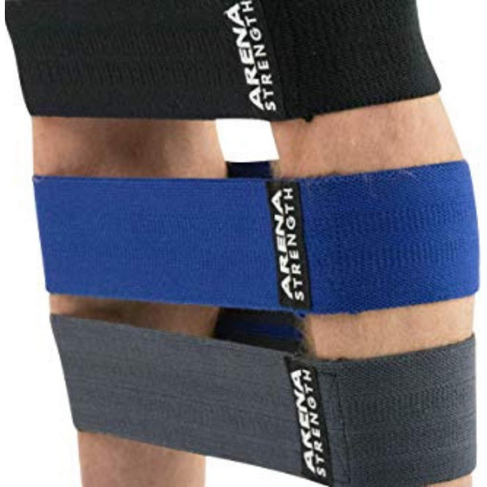 Тканинні еластичні смуги для тренувань Arena Strength Fabric Booty Bands - для ніг, сідниць, стегон | Смуги опору | З інструкцією та сумкою | Сірі, Сині, Чорні