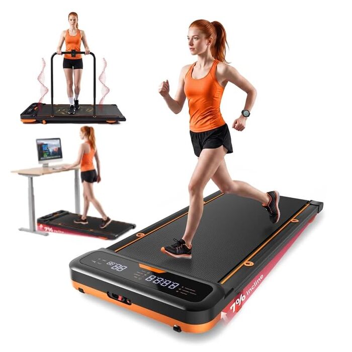 Бігова доріжка для дому з нахилом 7%, Walking Pad 5: реабілітація, 5 рівнів вібрації, під стіл з додатковою ручкою, LED, 2.5HP, швидкість до 7.5 км/год, управління з пульта, до 136 кг, з APP