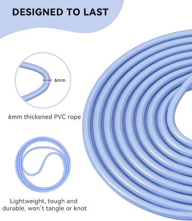 Стрибкове канат iMoebel Springseil Fitness 6 мм*3 м, ПВХ, регульований, з ABS-ручкою, для дітей та дорослих, бокс, схуднення, кросфіт (біло-блакитний)