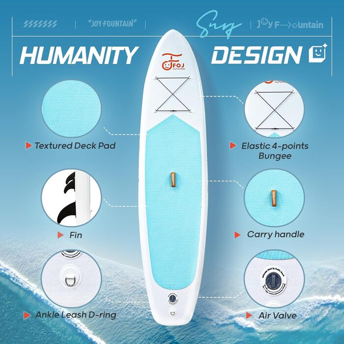 Надувна SUP-дошка FOJ JOYFOUNTAIN для дорослих і підлітків, ультралегка, з аксесуарами: рюкзак, весло, лейша, ручний насос