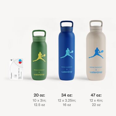 Термос пляшка Waterdrop Microdrink x Novak Djokovic 1.4 л, ізольована нержавіюча сталь, для напоїв, 24 год холоду, 12 год тепла, герметична та ударостійка