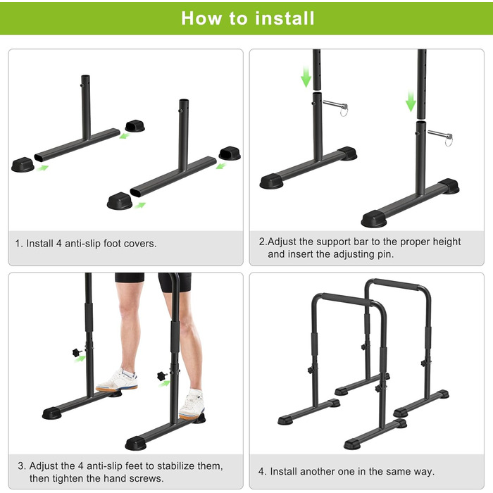 SELEWARE Dip-Bar Solide: Регульована турнік для дому, фітнес, калістеніка, силові тренування. Чорний турнік для віджимань та зворотних віджимань (1 шт.)