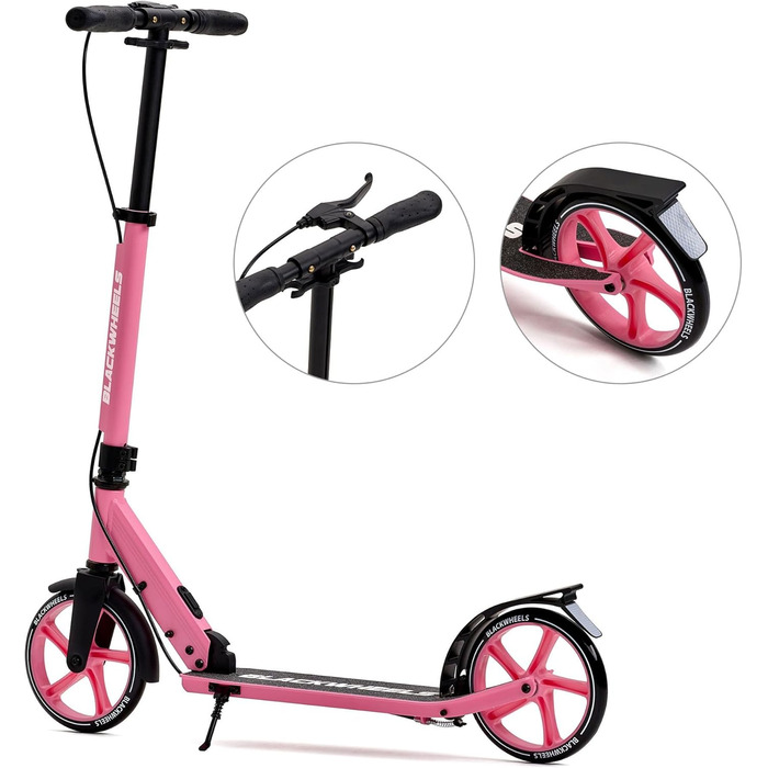 Самокат Blackwheels Orio Cityroller 200мм: складаний, алюмінієвий, з регулюванням висоти, ремінцем, ABEC 7, антиковзким деком (Чорно-Рожевий)