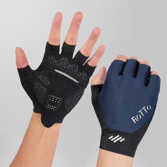 ROTTO Велосипедні рукавички напівпальці, з підкладкою, для шосе, гірського велосипеда, їзди, унісекс (Морська синя, M)
