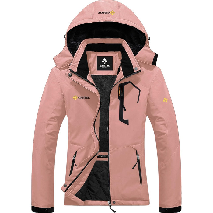 Жіноча водонепроникна гірськолижна куртка GEMYSE Winddichte Feece Outdoor-Winterjacke з капюшоном, коралловий рожевий (XXL)