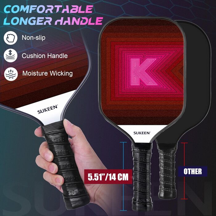Набір ракет для піклболу Sukeen: 2 ракетки з фібергласовою поверхнею, для чоловіків та жінок, рожево-червоний колір